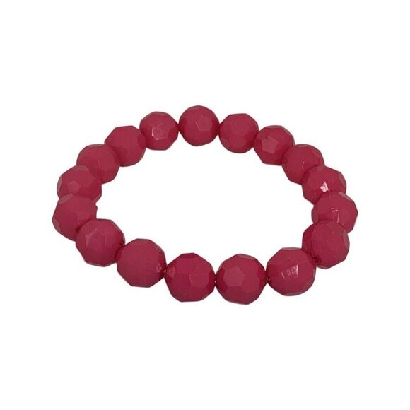 Vintage Summer Hot Pink  Acrylic Faceted Stackable Stretch Bracelets Set Of 4 - Picture 4 of 7